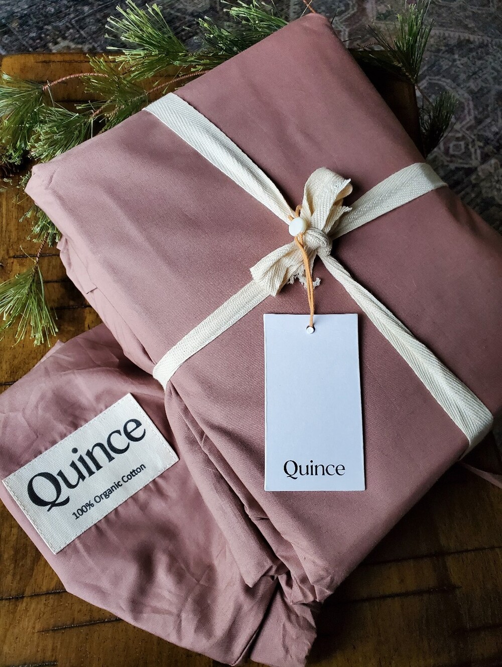 Quince Fig Organic Crisp Percale Cotton Queen Fitted Sheet Set & Pillowcases 3pc